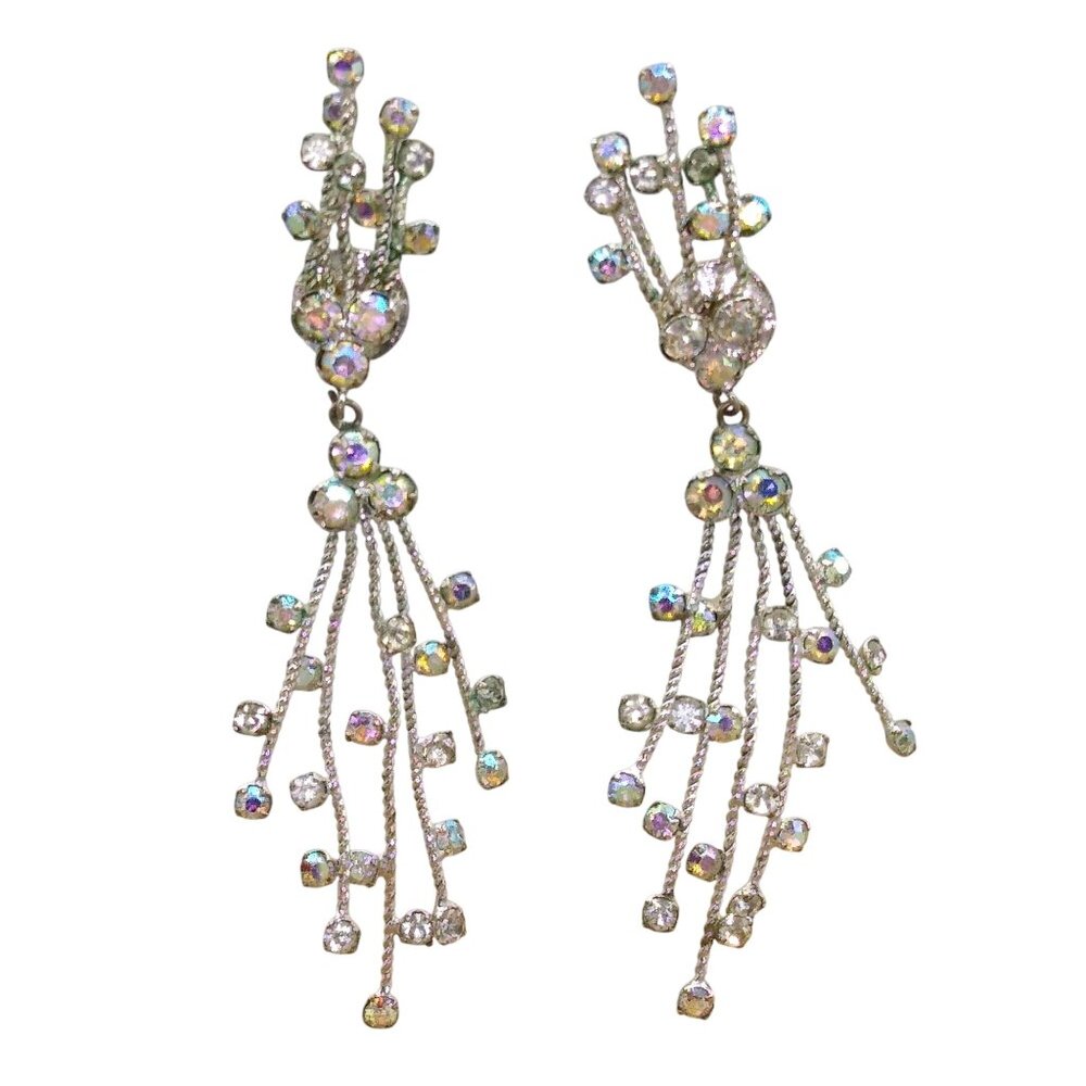 Maximum Sparkle AB Crystal Spray Earrings, Vintage Studs for Wedding or Special